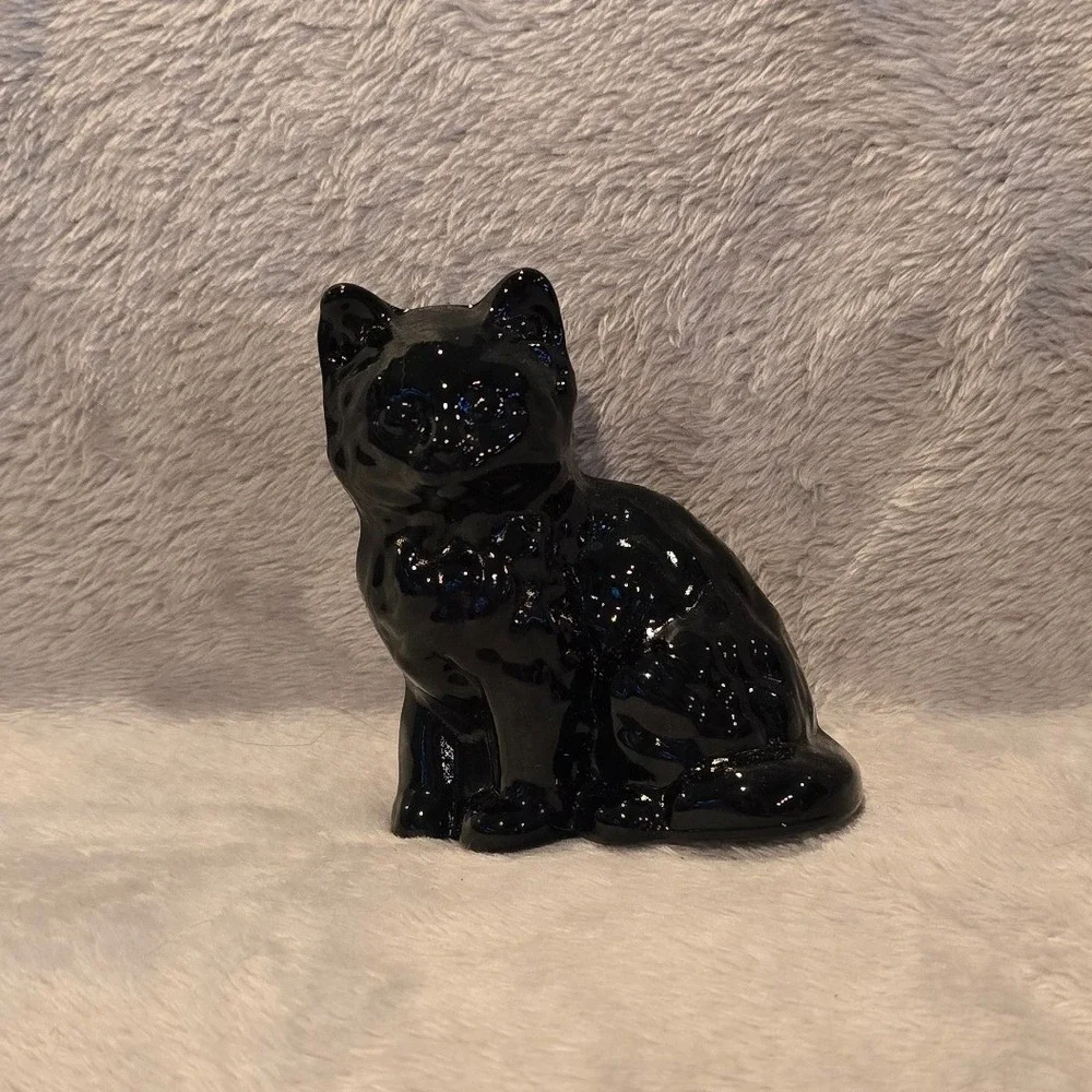 Mosser Black Glass Sitting Cat Figurine Glossy Home‎ Decor